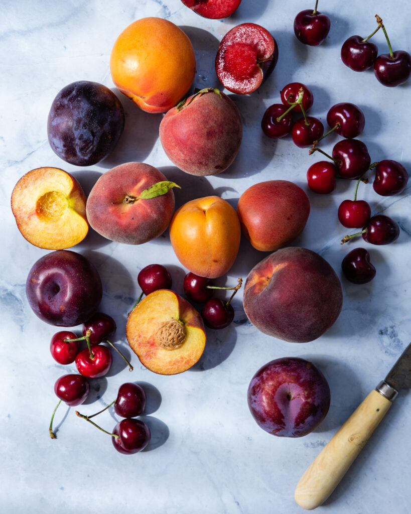 Variety of stone fruit