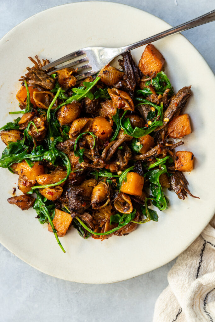 Short Rib Pasta on a white plate