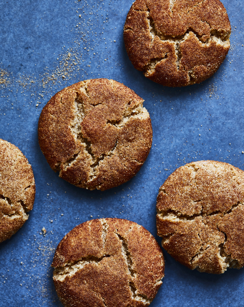 grain free snickerdoodle cookies pictures on a blue surface