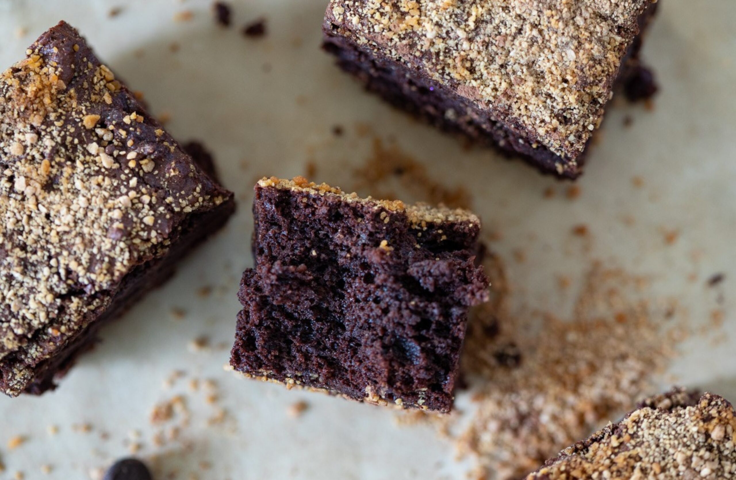 image of almond flour chocolate brownies on a white background