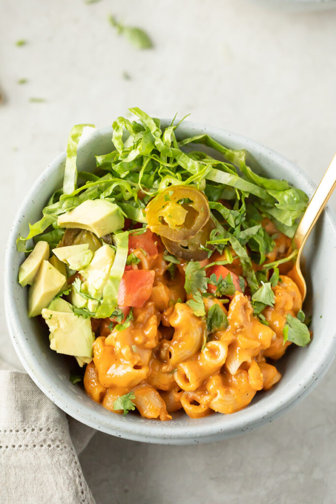 image of instant pot taco pasta in a bowl on a countertop