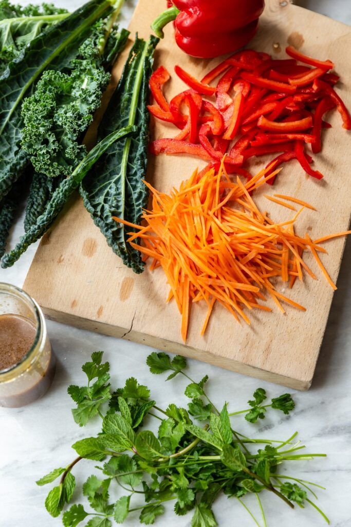 salad ingredients on a cutting board