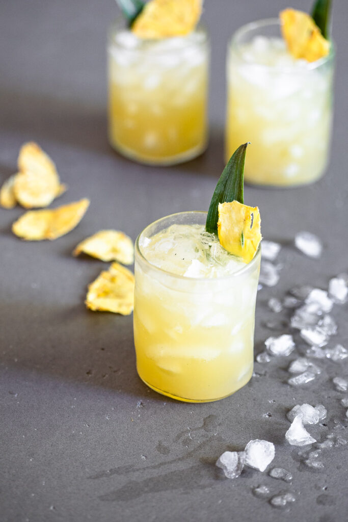 image of vanilla pineapple margaritas on a counter top