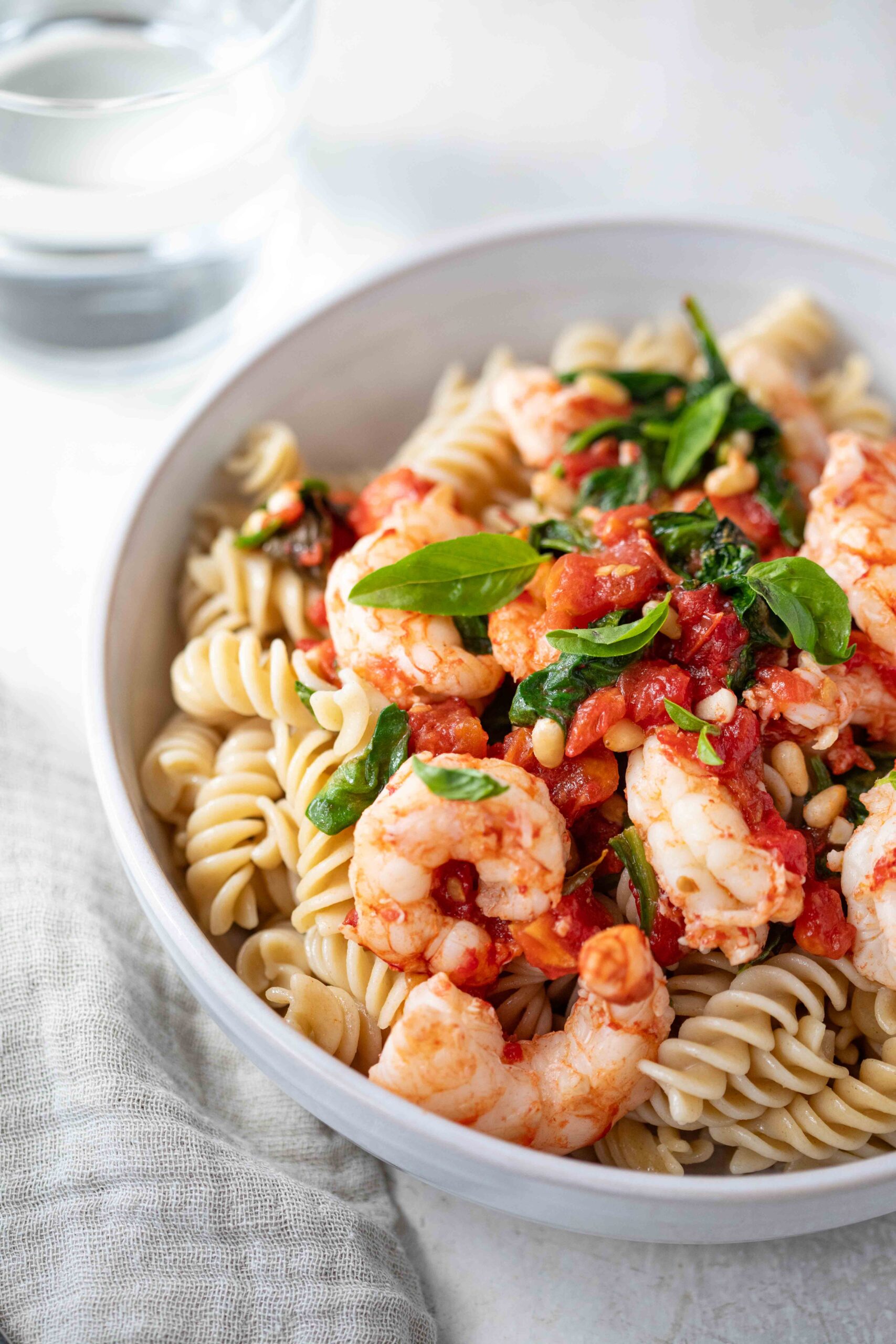 Heirloom Tomato Pasta with Roasted Shrimp Danielle Walker